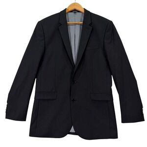NEW Express Mens 40L Suit Jacket Extra Slim Black Wool Blend Stretch Blazer Flex